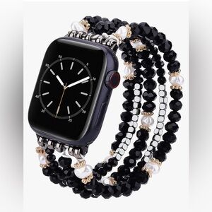 Elegant Black Beaded Bracelet Watch Band